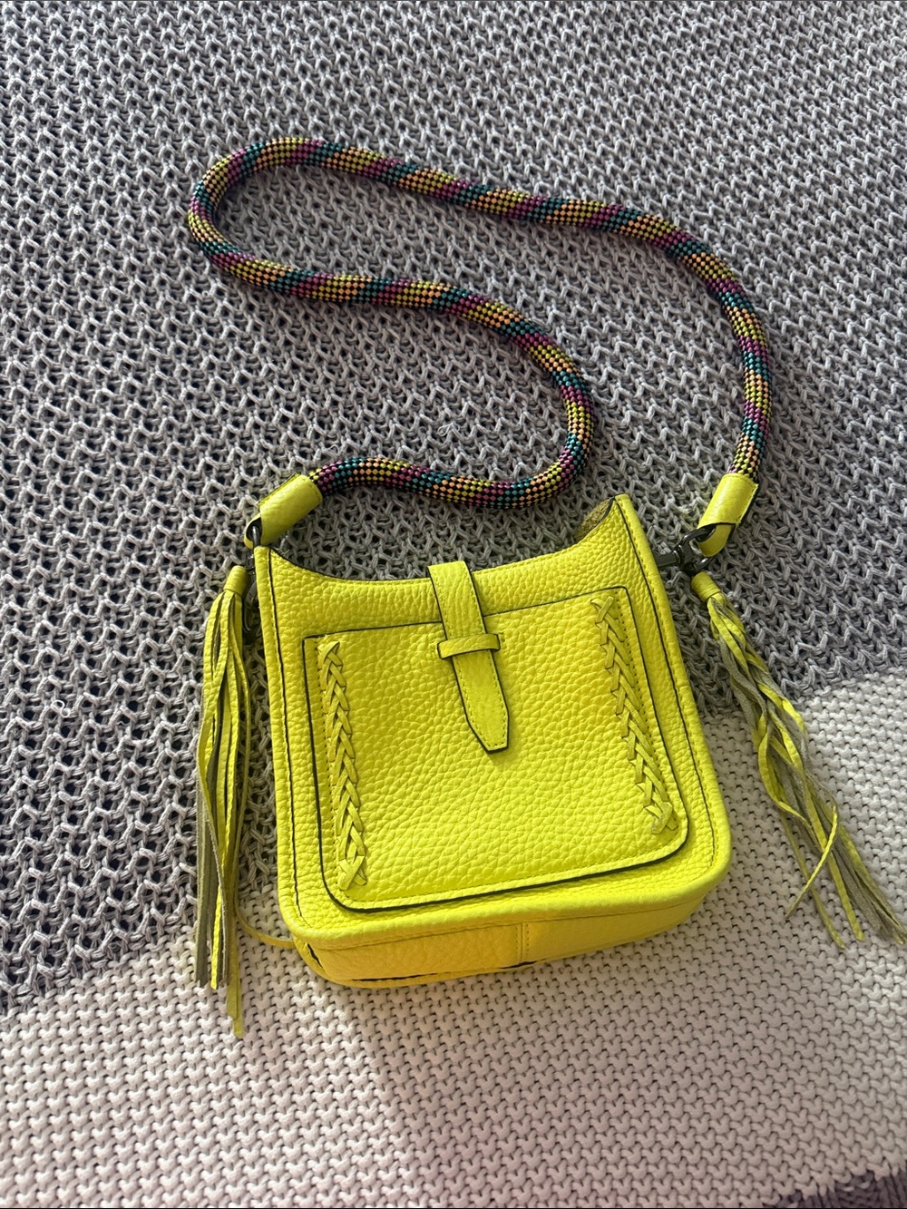 Rebecca Minkoff neon Yellow Leather Crossbody Bag with Braided Detail
